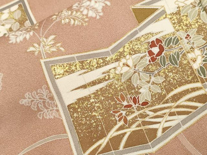 平和屋着物■訪問着　駒刺繍　屏風草花文　金彩　正絹　逸品　CABI8052ev