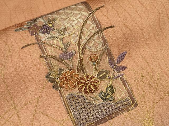 平和屋着物■中国三大刺繍　スワトウ刺繍　総刺繍　訪問着　芒短冊花文　暈し染め　金彩　正絹　逸品　CABI8054ev
