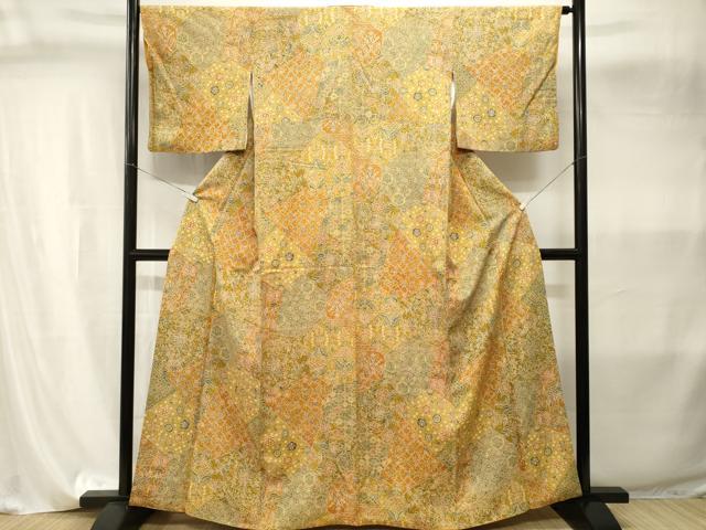平和屋着物■上質な小紋　切嵌更紗花鳥文　正絹　逸品　CABI8057ev