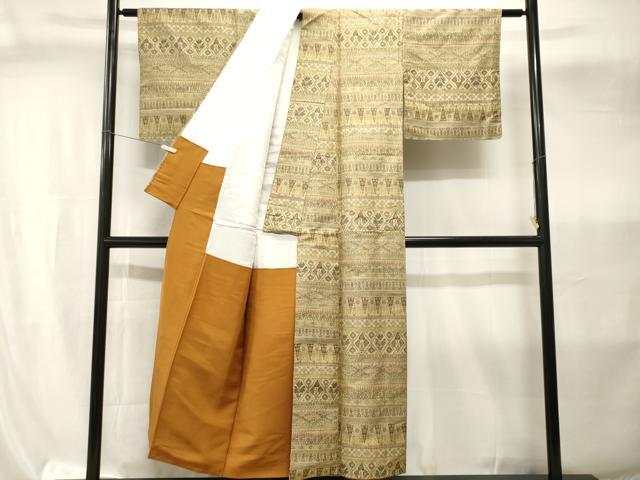 平和屋着物■上質な小紋　紬地　横段更紗花文　正絹　逸品　CABI8058ev