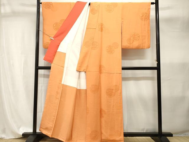 平和屋着物■上質な小紋　総刺繍　花丸地紋　金茶色　正絹　逸品　CABI8061ev