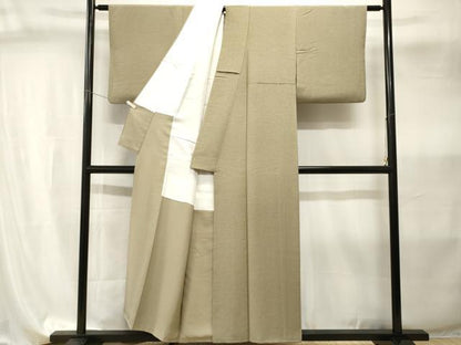 平和屋着物■上質な色無地　霞地紋　柳茶色　正絹　逸品　CABI8063ev