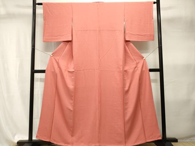 平和屋着物■上質な色無地　霞地紋　甚三紅色　正絹　逸品　CABI8065ev