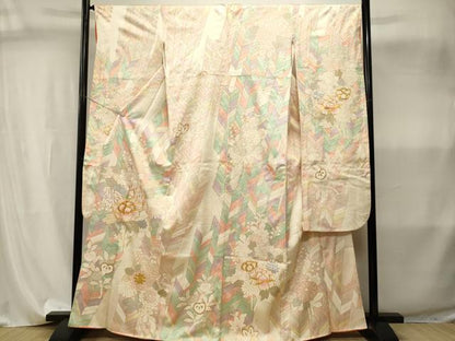 平和屋着物■豪華振袖　駒刺繍　矢羽枝花文　金銀彩　正絹　逸品　CABI8072ev