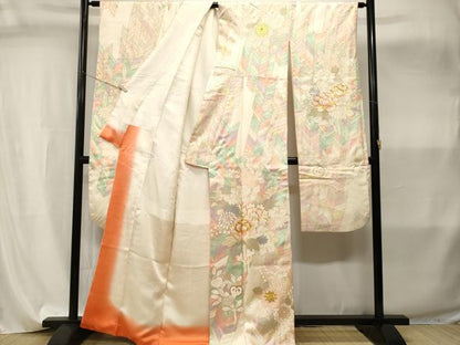 平和屋着物■豪華振袖　駒刺繍　矢羽枝花文　金銀彩　正絹　逸品　CABI8072ev
