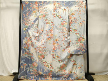 平和屋着物■豪華振袖　籬流水草花文　暈し染め　正絹　逸品　CABI8074ev