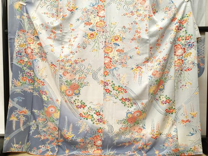 平和屋着物■豪華振袖　籬流水草花文　暈し染め　正絹　逸品　CABI8074ev