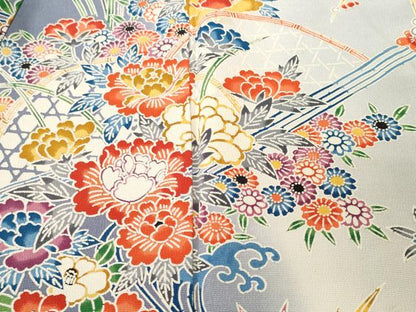 平和屋着物■豪華振袖　籬流水草花文　暈し染め　正絹　逸品　CABI8074ev