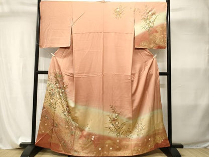 平和屋着物■訪問着　流水地紙草花文　暈し染め　金彩　正絹　逸品　CABI8077ev