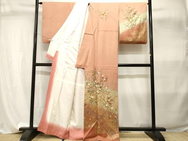 平和屋着物■訪問着　流水地紙草花文　暈し染め　金彩　正絹　逸品　CABI8077ev
