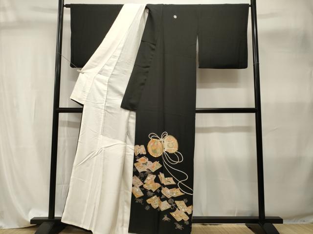 平和屋着物■豪華黒留袖　駒刺繍　鼓檜扇冊子鳳凰花文　金彩　正絹　逸品　CABI8078ev