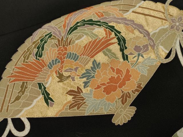 平和屋着物■豪華黒留袖　駒刺繍　鼓檜扇冊子鳳凰花文　金彩　正絹　逸品　CABI8078ev