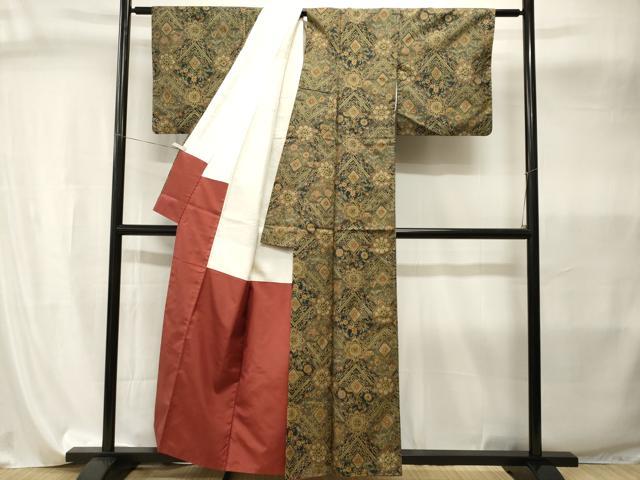 平和屋着物■本場染大島紬　菱草花文　正絹　逸品　CABI8079ev