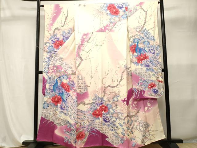 平和屋着物■豪華振袖　孔雀枝花文　暈し染め　正絹　逸品　CABI8081ev