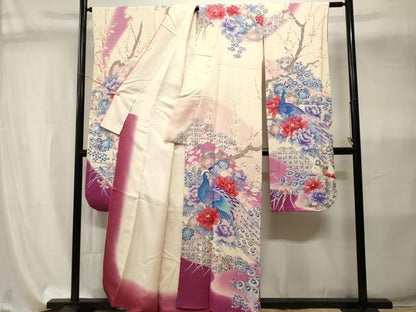 平和屋着物■豪華振袖　孔雀枝花文　暈し染め　正絹　逸品　CABI8081ev