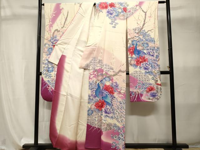 平和屋着物■豪華振袖　孔雀枝花文　暈し染め　正絹　逸品　CABI8081ev