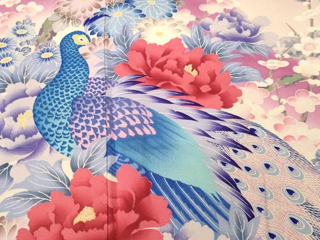 平和屋着物■豪華振袖　孔雀枝花文　暈し染め　正絹　逸品　CABI8081ev