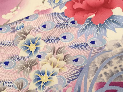 平和屋着物■豪華振袖　孔雀枝花文　暈し染め　正絹　逸品　CABI8081ev