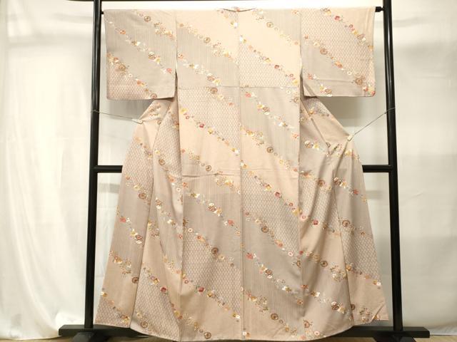 平和屋着物■上質な小紋　斜線吉祥花文　金彩　正絹　逸品　CABI8089ev