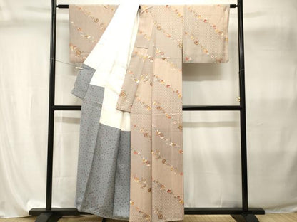 平和屋着物■上質な小紋　斜線吉祥花文　金彩　正絹　逸品　CABI8089ev