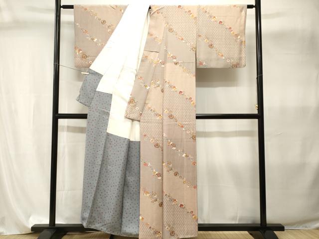 平和屋着物■上質な小紋　斜線吉祥花文　金彩　正絹　逸品　CABI8089ev
