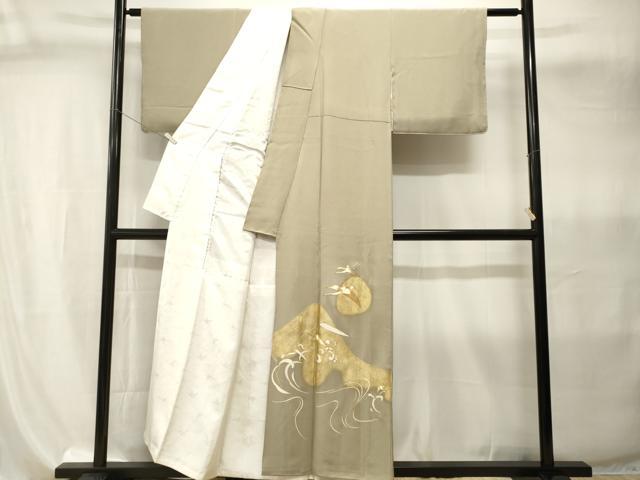 平和屋着物■豪華色留袖　駒刺繍　飛鶴枝花文　金彩　正絹　逸品　CABI8091ev