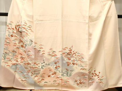 平和屋着物■訪問着　駒刺繍　松竹梅風景文　暈し染め　金彩　正絹　逸品　CABI8106ev