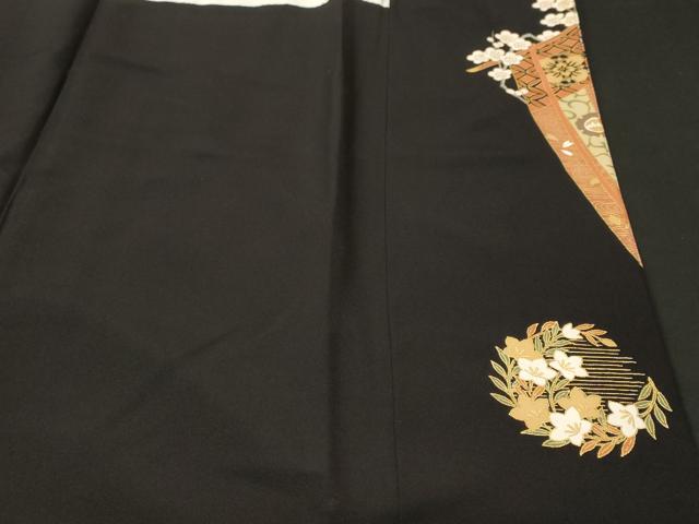平和屋着物■豪華黒鳶色　几帳檜扇御所車花文　金彩　正絹　逸品　CABI8108ev