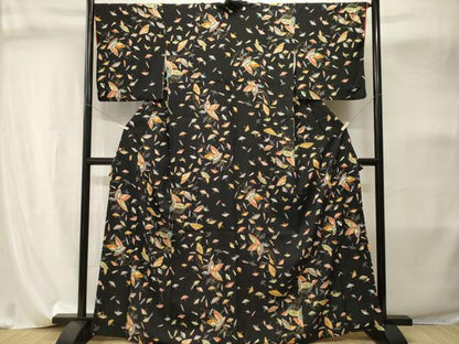 平和屋着物■上質な小紋　番傘花文　黒地　正絹　逸品　CABI8110ev