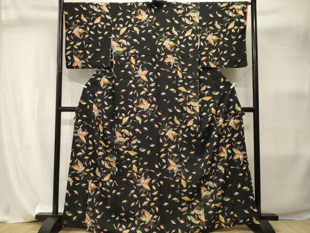 平和屋着物■上質な小紋　番傘花文　黒地　正絹　逸品　CABI8110ev