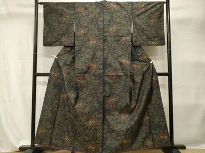 平和屋着物■本場大島紬　枝花文　舞葉文　正絹　逸品　CABI8124ev