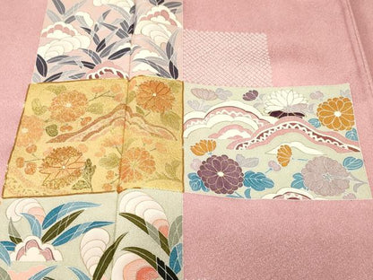 平和屋着物■訪問着　駒刺繍　色紙吉祥枝花文　金彩　正絹　逸品　CABI8126ev