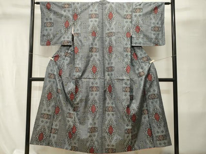 平和屋着物■本場大島紬　割り込み絣　幾何学花唐草文　正絹　逸品　CABI8128ev