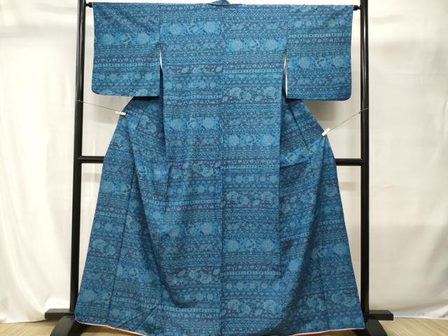 平和屋着物■小紋　更紗横段枝花文　洗える着物　CABI8131ev