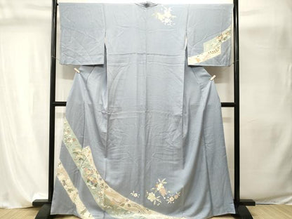 平和屋着物■訪問着　刺繍　松　笹　草花文　金彩　正絹　逸品　CABI8138ev