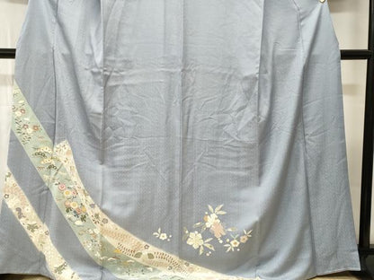 平和屋着物■訪問着　刺繍　松　笹　草花文　金彩　正絹　逸品　CABI8138ev