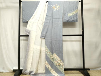 平和屋着物■訪問着　刺繍　松　笹　草花文　金彩　正絹　逸品　CABI8138ev