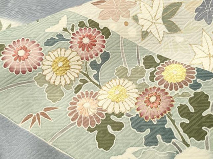 平和屋着物■訪問着　刺繍　松　笹　草花文　金彩　正絹　逸品　CABI8138ev