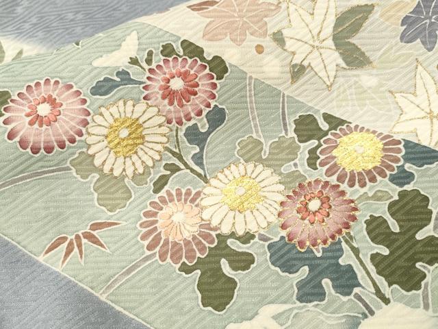 平和屋着物■訪問着　刺繍　松　笹　草花文　金彩　正絹　逸品　CABI8138ev