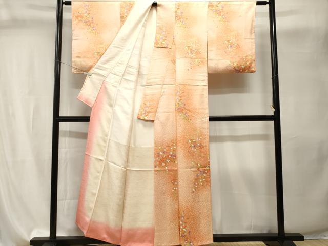 平和屋着物■上質な小紋　檜扇草花文　暈し染め　正絹　逸品　CABI8142ev