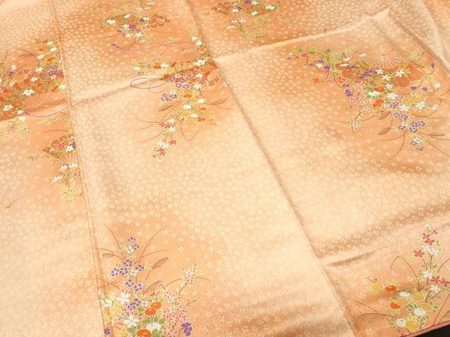 平和屋着物■上質な小紋　檜扇草花文　暈し染め　正絹　逸品　CABI8142ev