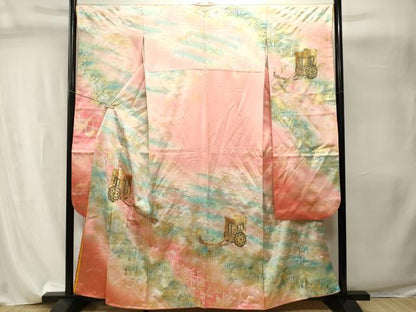 平和屋着物■フランソワーズ・モレシャン　振袖　刺繍　注水御所車飛鳥花文　暈し染め　金銀彩　正絹　逸品　CABI8143ev