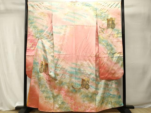 平和屋着物■フランソワーズ・モレシャン　振袖　刺繍　注水御所車飛鳥花文　暈し染め　金銀彩　正絹　逸品　CABI8143ev