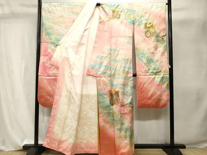 平和屋着物■フランソワーズ・モレシャン　振袖　刺繍　注水御所車飛鳥花文　暈し染め　金銀彩　正絹　逸品　CABI8143ev