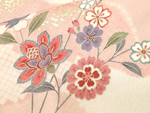 平和屋着物■上質な小紋　道長更紗花文　千鳥　金彩　正絹　逸品　CABI8159ev