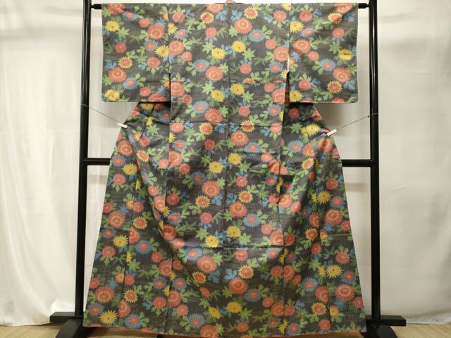 平和屋着物■上質な紬　流水枝菊文　正絹　逸品　CABI8162ev
