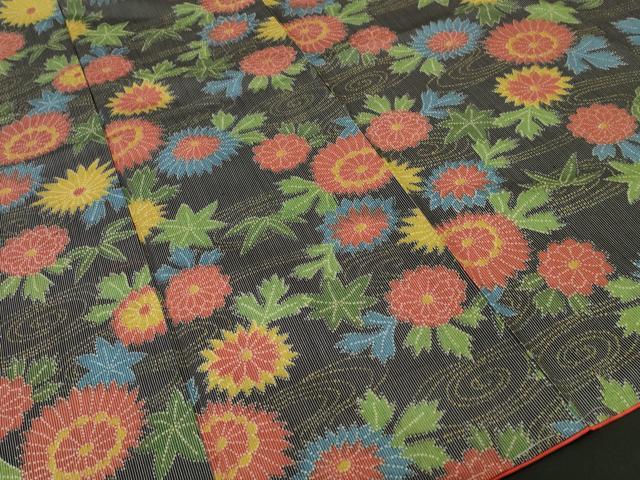 平和屋着物■上質な紬　流水枝菊文　正絹　逸品　CABI8162ev
