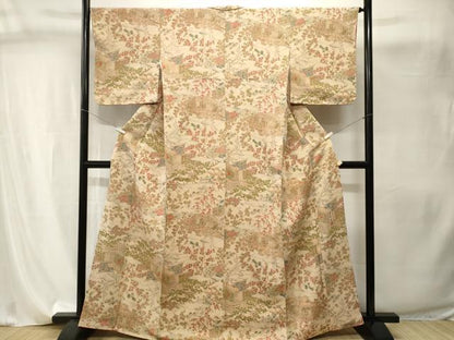 平和屋着物■上質な小紋　作家物　本草木染　風景文　鬼しぼ縮緬　正絹　逸品　CABI8163ev
