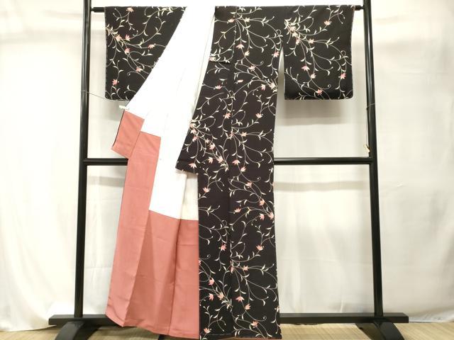 平和屋着物■上質な小紋　枝花文　黒地　正絹　逸品　CABI8169ev