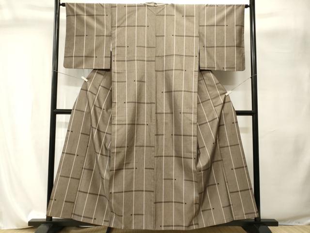 平和屋着物■上質な紬　格子柄　正絹　逸品　CABI8170ev